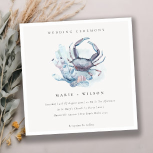Soft Underwater Crab Coral Nautical Wedding Invite Bedankkaart