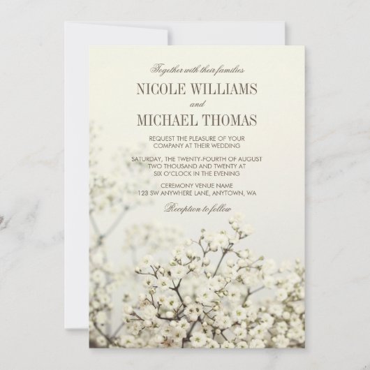 Soft Vintage bébé's Breath Wedding Invitations (Devant)