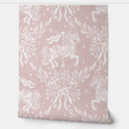  Soft Warm Blush Rococo Carousel Horses & Florals Behang