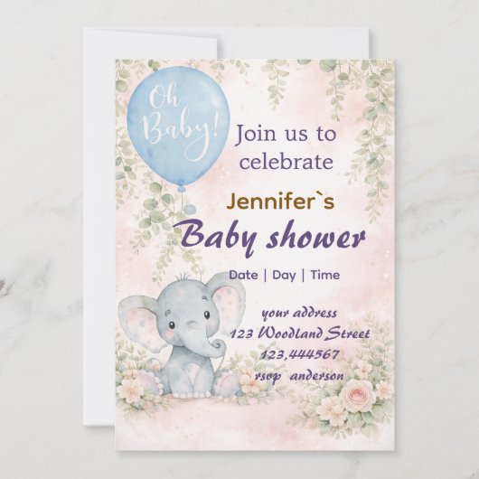 soft water colour floral teddy bear  Invitation (Devant)