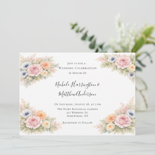 Soft Watercolor Floral Wedding Celebration Kaart (Staand voorkant)
