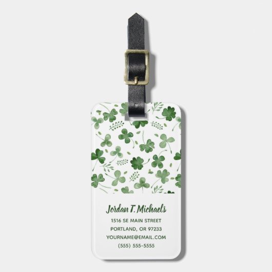 Soft Waterverf Shamrock Pattern Bagagelabel (Voorkant verticaal)