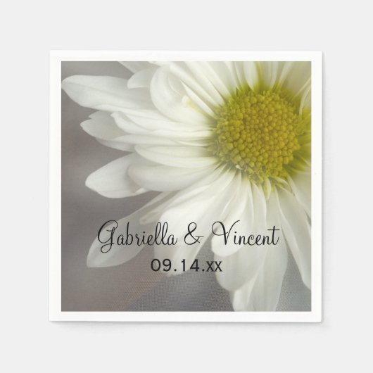 Soft White Daisy on Grey Wedding Servetten (Voorkant)