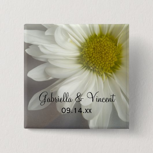Soft White Daisy on Grey Wedding Vierkante Button 5,1 Cm (Voorkant)