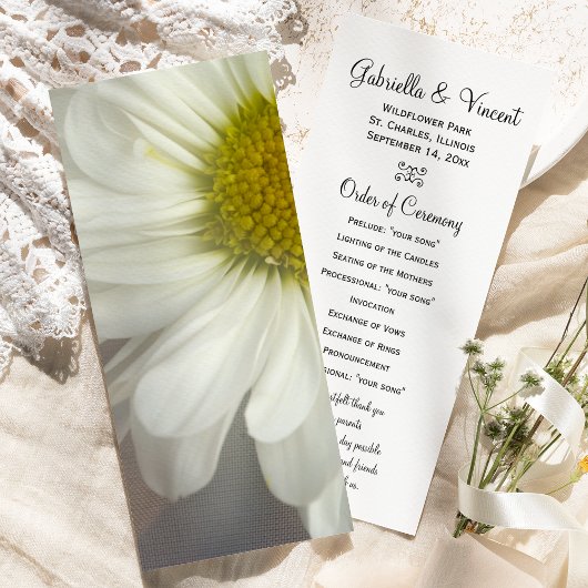 Soft White Daisy sur les programmes de mariage gri