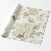 Soft White Hydrangea Floral Pattern Cadeaupapier (Uitgerold)
