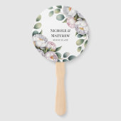Soft White Peony with Eucalyptus Leaves Wedding Handwaaier (Voorkant)