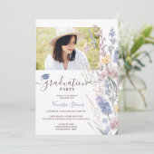 Soft Wildflowers Waterverf 4-foto Afstuderen Kaart (Staand voorkant)