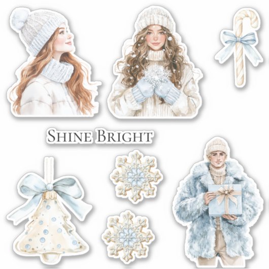 Soft Winter Blue Christmas Sticker (Voorkant)