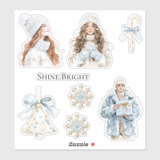 Soft Winter Blue Christmas Sticker (Vel)