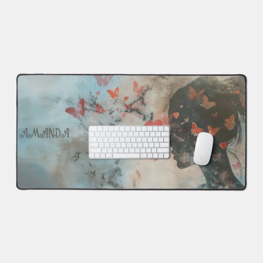 Soft Woman Silhouette with Hearts (Clavier et souris)