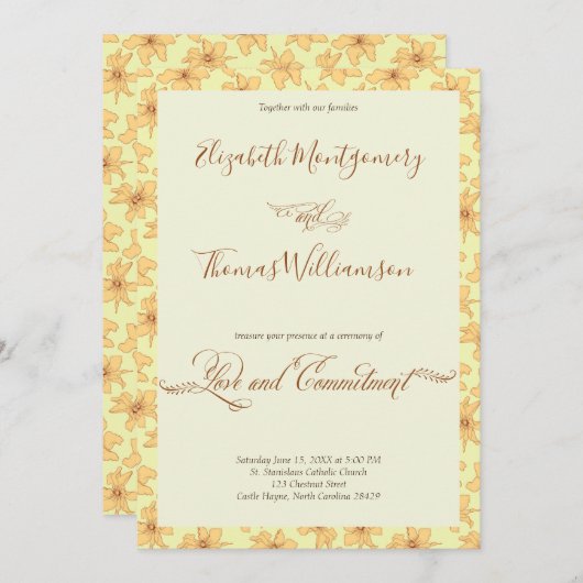 Soft Yellow Floral Commitment Ceremony Kaart (Voorkant / Achterkant)
