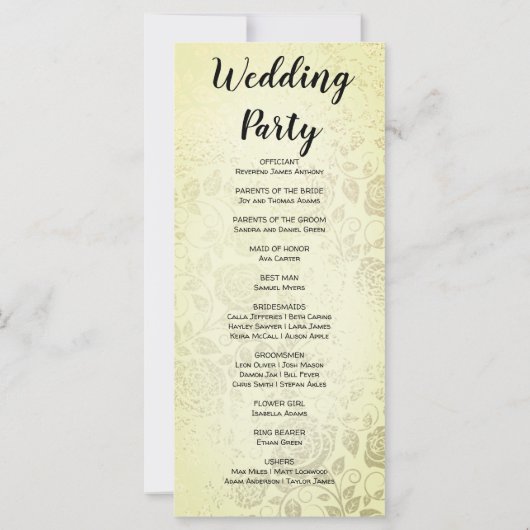 Soft Yellow Gold Roses programme de mariage (Dos)