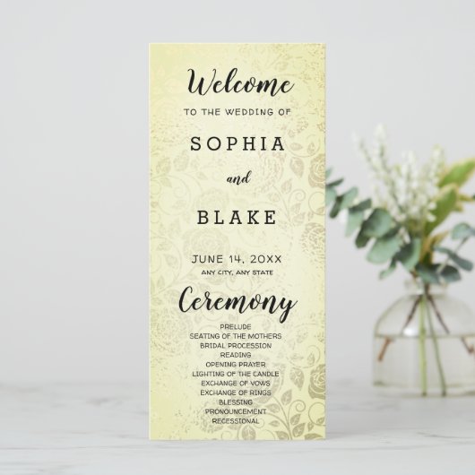 Soft Yellow Gold Roses programme de mariage (Debout devant)