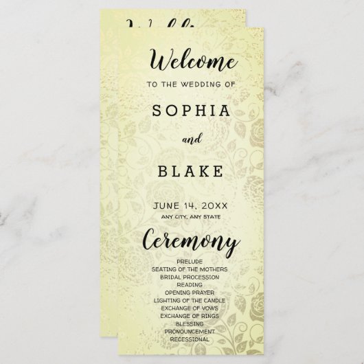 Soft Yellow Gold Roses programme de mariage (Devant / Derrière)