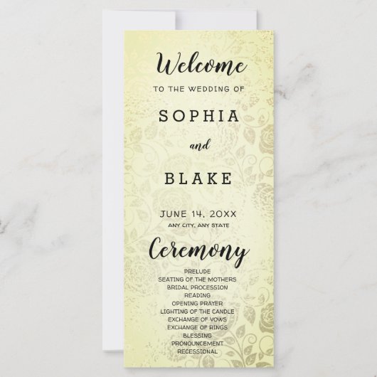 Soft Yellow Gold Roses programme de mariage (Devant)