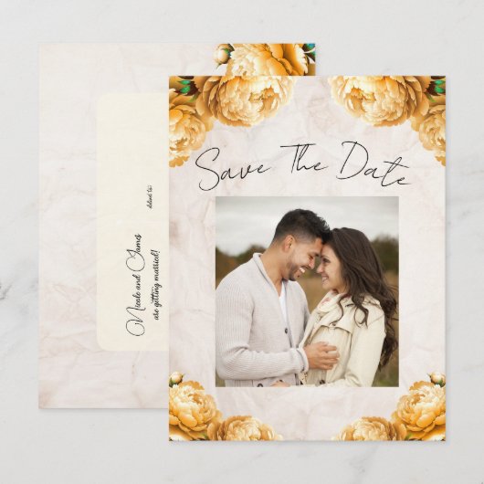 Soft Yellow Peony Flowers  Save the Date Aankondigingskaart (Voorkant / Achterkant)
