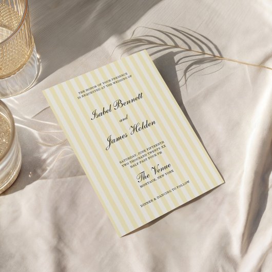 Soft Yellow Stripes Wedding  Kaart