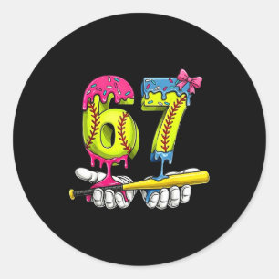 Softbal 67 Ijsje Drip Zes Zeven Jongens Grappig Mi Ronde Sticker
