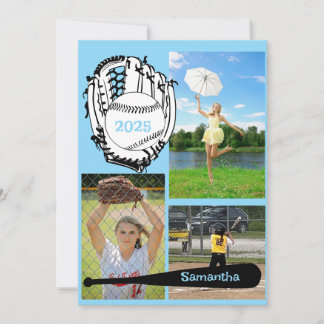 Softbal/ Baseball 3 Foto Lichtblauw Afstuderen Kaart