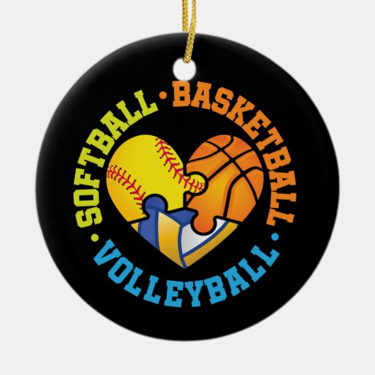 Softbal Basketbal Volleybal Hart Keramisch Ornament (Voorkant)