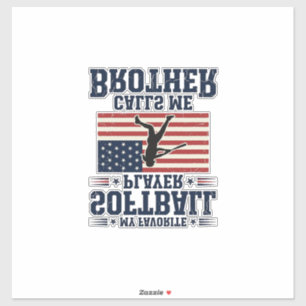 Softbal Broer Patriottisch Vintage Gravure Shirt Sticker