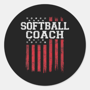 Softbal Coach Trotse Amerikaanse Vlag USA Patriot Ronde Sticker