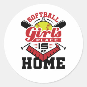 Softbal Een Meisje Hoort Thuis Ronde Sticker