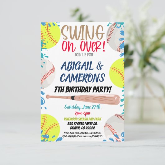Softbal- en honkbalfeestuitnodiging kaart (Staand voorkant)