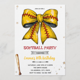 Softbal feestelijke uitnodiging met strik