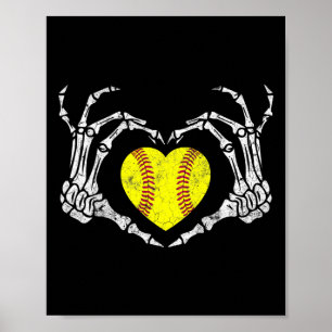 Softbal Hart Skelet Hand Halloween Kostuum Heren Poster