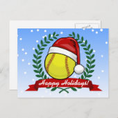 Softbal in kerststijl feestdagenkaart (Voorkant / Achterkant)