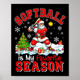 Softbal is favoriete seizoen kostuumspeler Kerstmi Poster