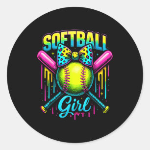 Softbal Meisje Drip Grappige Softbal Speler Ronde Sticker