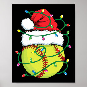 Softbal met Santa Hat Mannen Boys Girls Christmas Poster