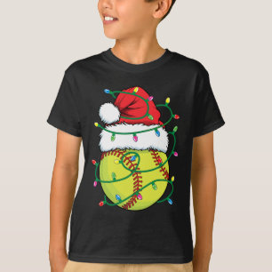 Softbal met Santa Hat Mannen Boys Girls Christmas T-shirt