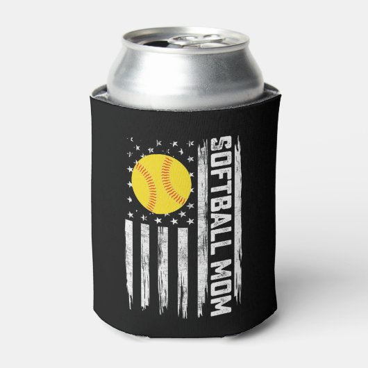 Softbal Moeder Amerikaanse Amerikaanse vlag  Moede Blikjeskoeler (Blikje Voorkant)