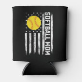 Softbal Moeder Amerikaanse Amerikaanse vlag  Moede Blikjeskoeler (Voorkant)