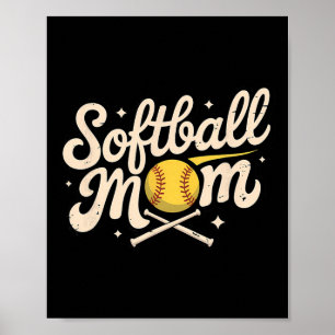 Softbal Moeder Zoon Familie Vintage Moeder Jongen Poster