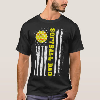 Softbal Papa Vintage Usa Amerikaanse Vlag Vaderdag T-shirt