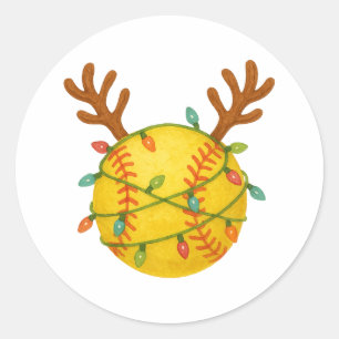 Softbal Rendier Kerstverlichting Grappige Sport Ronde Sticker