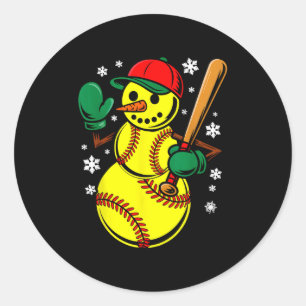 Softbal Santa Hat Snowman Xmas Grappig Softbal Chr Ronde Sticker