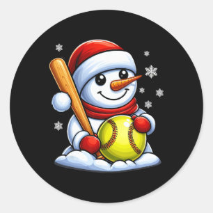 Softbal Sneeuwman Kerstman Hoed Kerstmis Xmas Jong Ronde Sticker