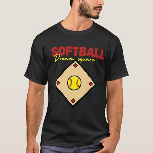 Softbal Square: Speel hard, glanzend helder T-shirt (Voorkant)