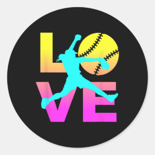 Softbal T-shirts Voor Meisjes Liefde Ronde Sticker