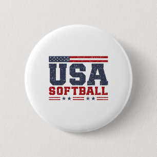 Softbal USA Amerikaanse Vlag Vrouwen Mannen Patrio Ronde Button 5,7 Cm