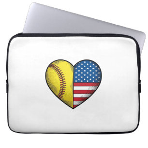Softbal USA Vlag Hart Vintage Vector Design_1 Laptop Sleeve