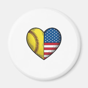 Softbal USA Vlag Hart Vintage Vector Design_1 Magneet