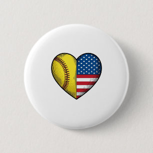 Softbal USA Vlag Hart Vintage Vector Design_1 Ronde Button 5,7 Cm