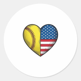 Softbal USA Vlag Hart Vintage Vector Design_1 Ronde Sticker